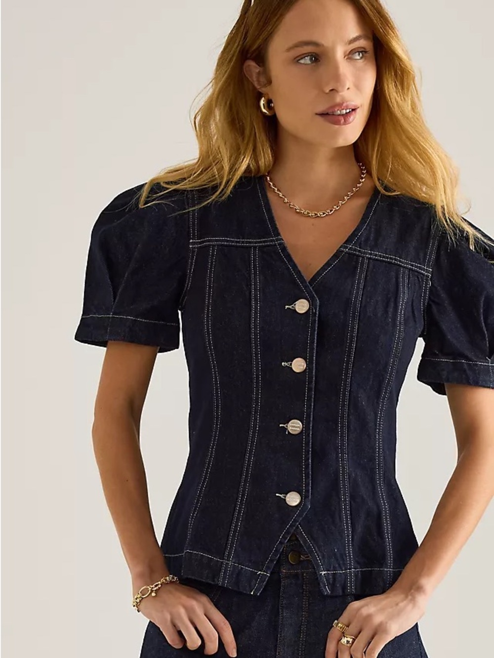 Damson Madder Dark Blue Denim Button-Front Blouse - US 10